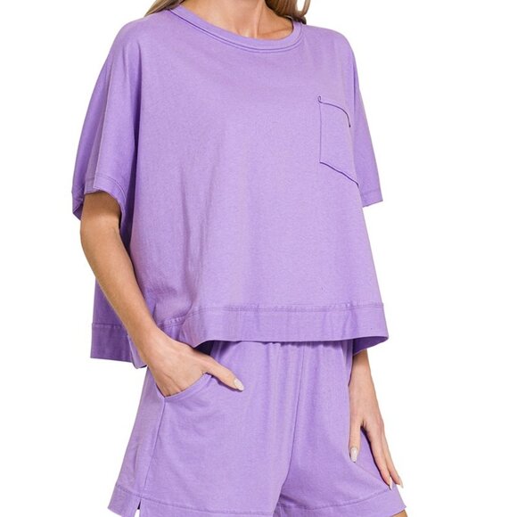 NWT Zenana Exposed Seam Boxy Top & Shorts Set - Picture 2 of 3